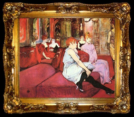 framed  Henri de toulouse-lautrec Salon at the Rue des Moulins, ta009-2